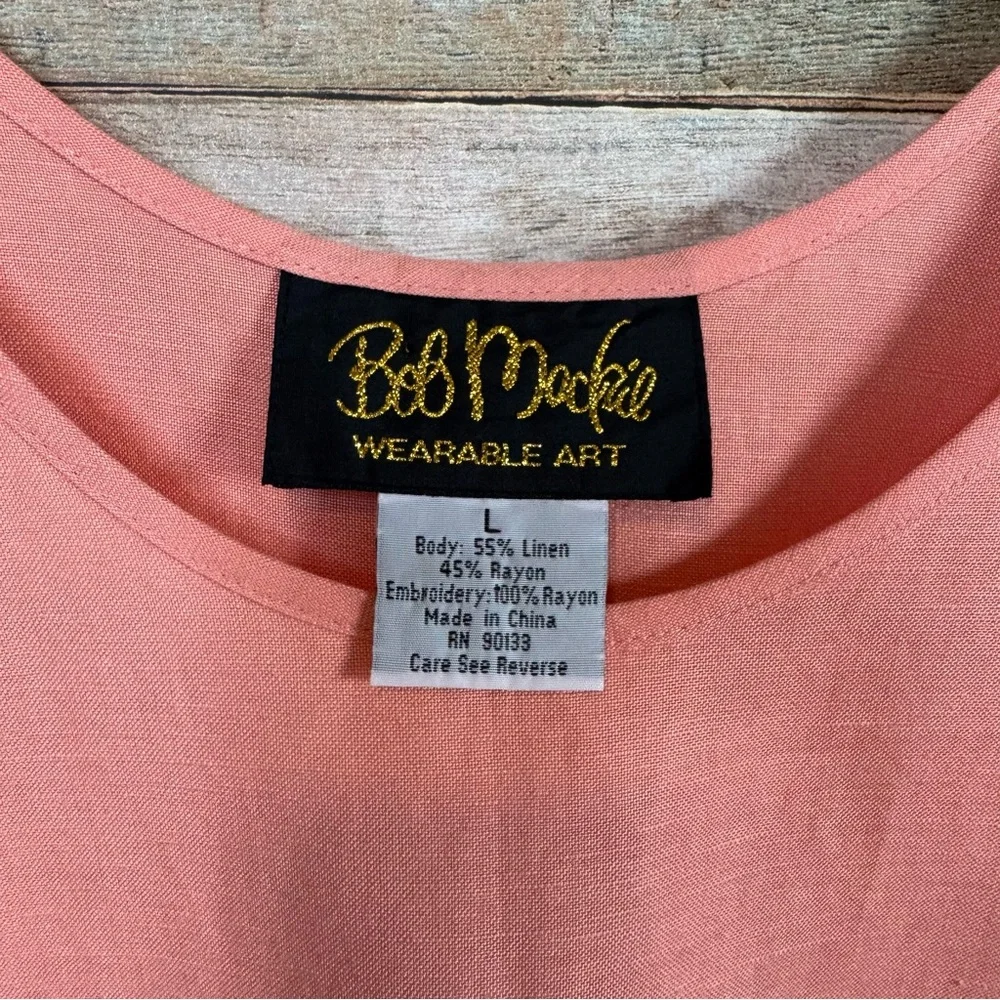 Bob Mackie Orange Coroal Embroidered Scalloped Hem Linen Blend Shell Tank Top L - Picture 4 of 8